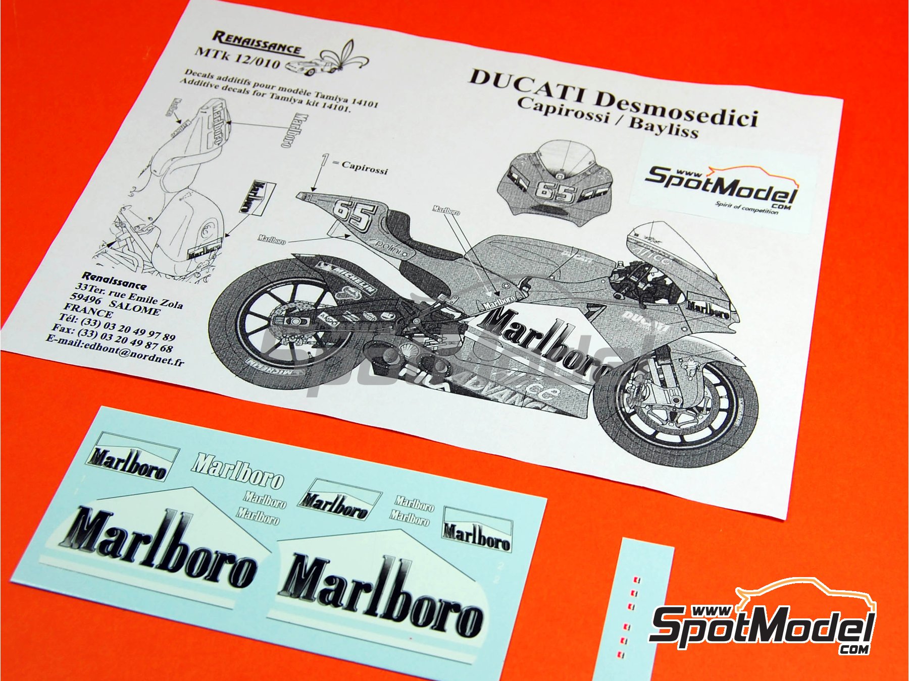 Ducati Desmosedici GP4 sponsored by Marlboro - Motorcycle World  Championship 2004. Logotypes in 1/12 scale manufactured by Renaissance  Models (ref. MT